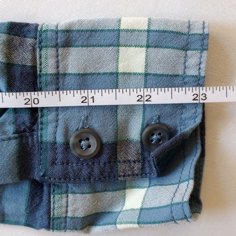 Free People Oversized Raw Hem Button Down Shirt S Blue Plaid - Picture 7 of 8